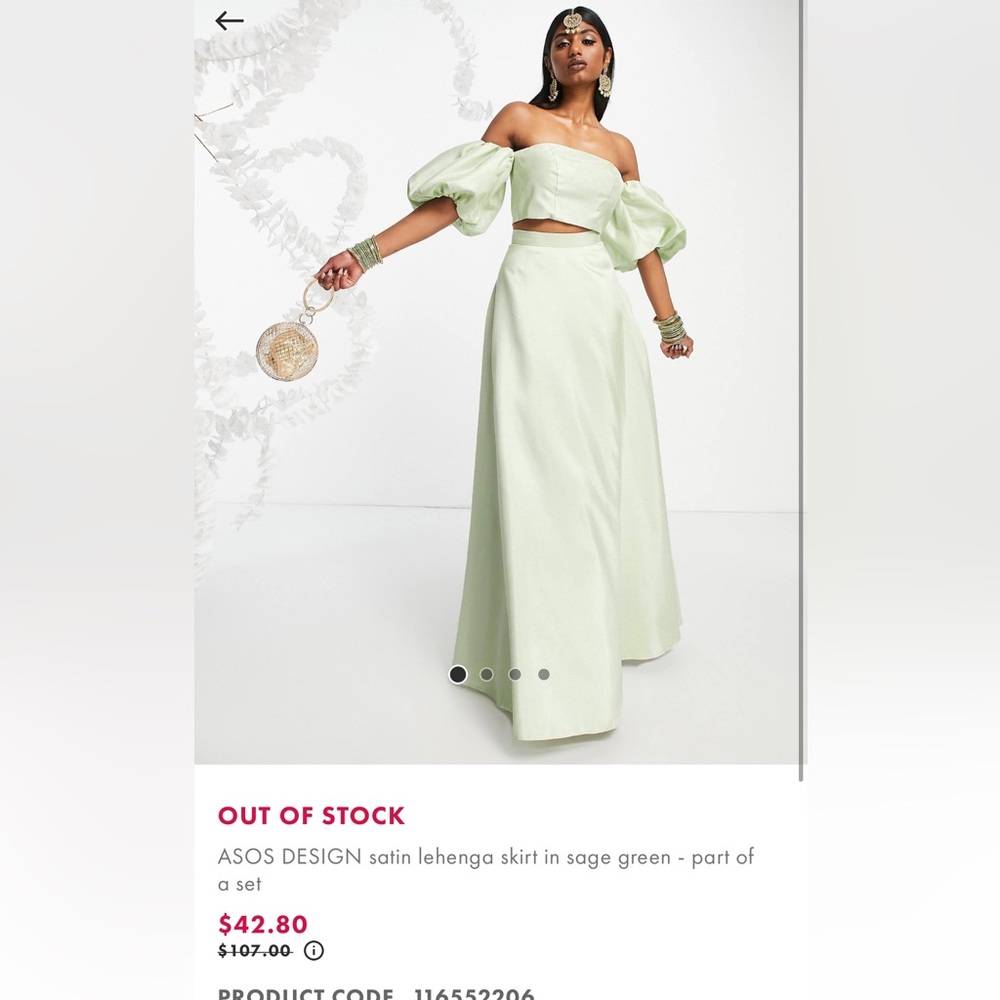 NWT ASOS Design satin lehenga skirt and top set